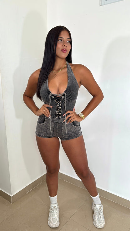 Mineral black romper