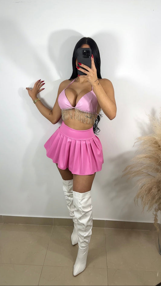 Rhinestone triangle pink top