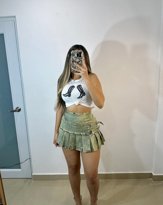 Denim olive mini skirt