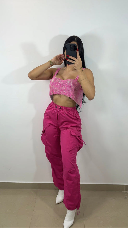 Sequin metallic pink