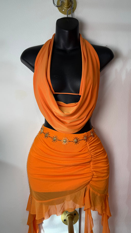 Orange mesh skort
