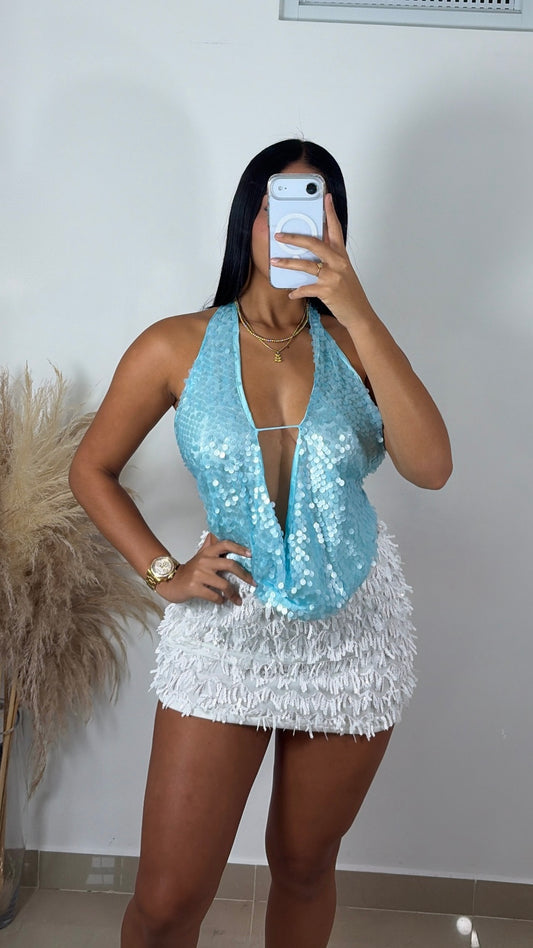 White Stretch sequin skirt