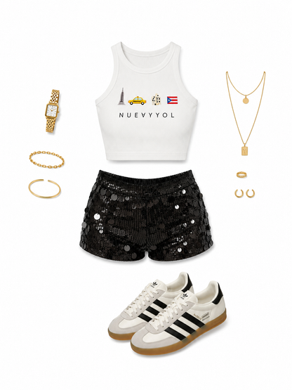 Black sequin micro short