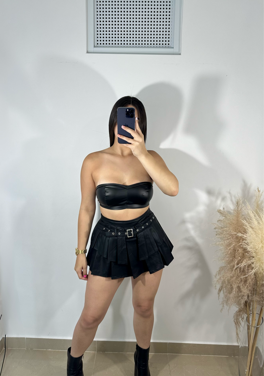 Leather mini skort