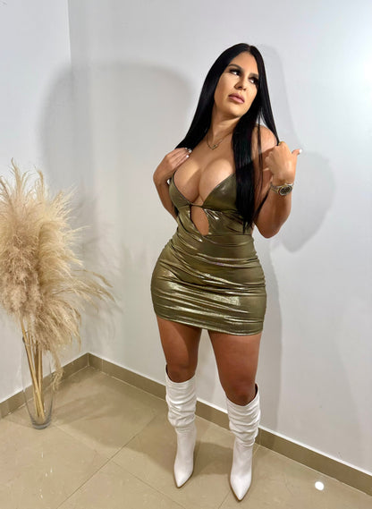 Gold leather dress