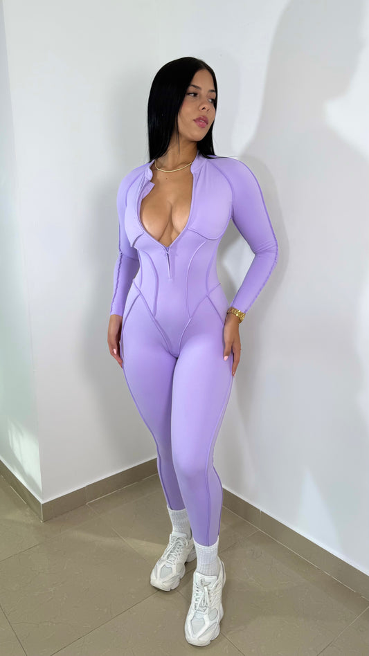 Longsleeve emboired lilac jumpsuit (restock)