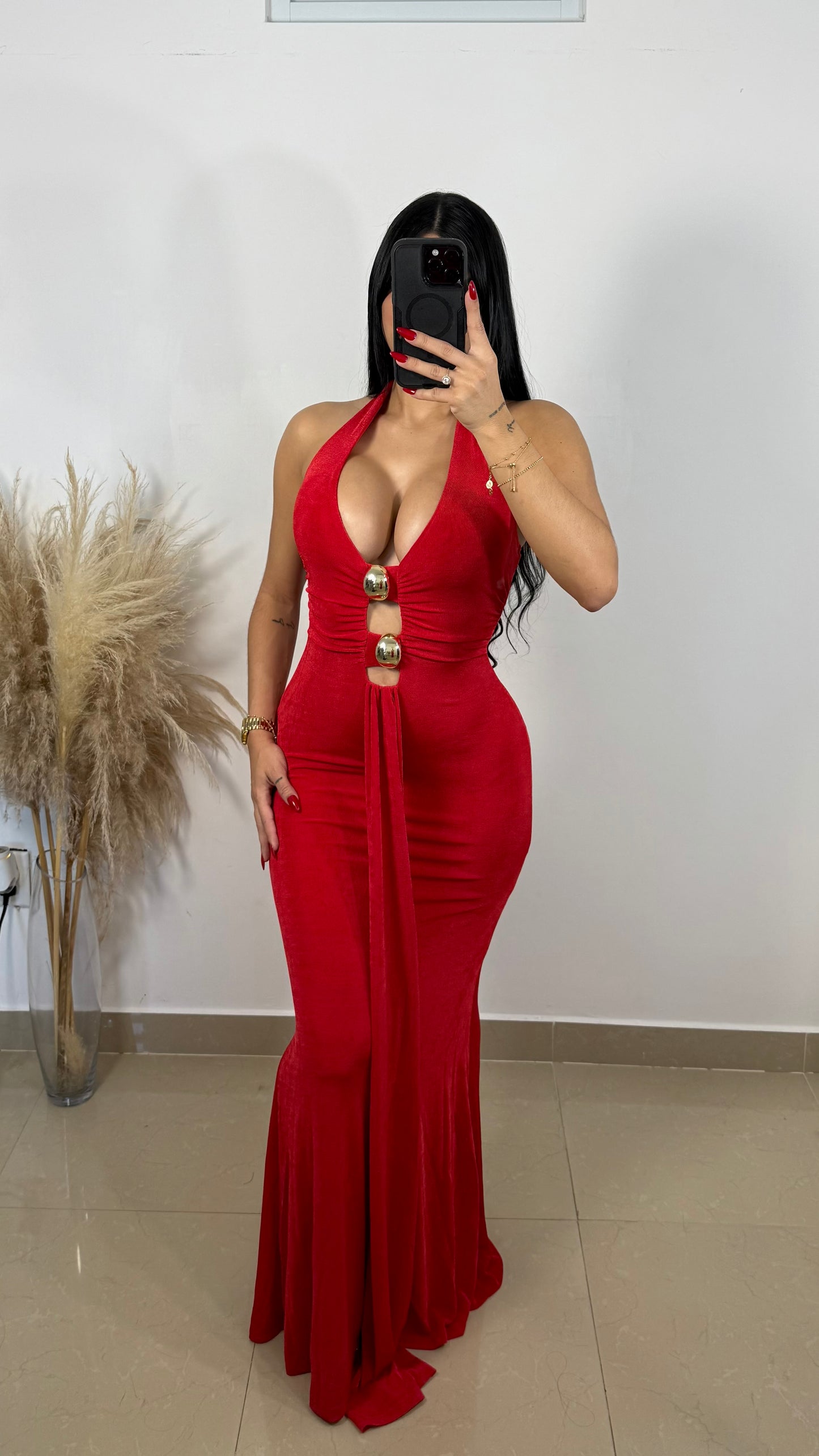 Sexy elegant red stretch maxi dress