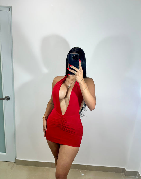 Halter mini dress red