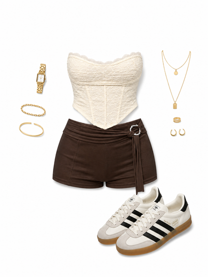 Leather brown micro short