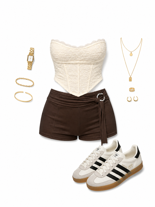 Leather brown micro short