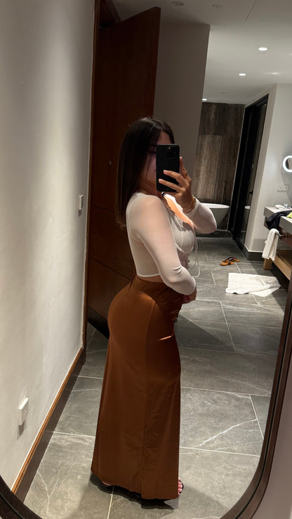 Brown satin maxi skirt