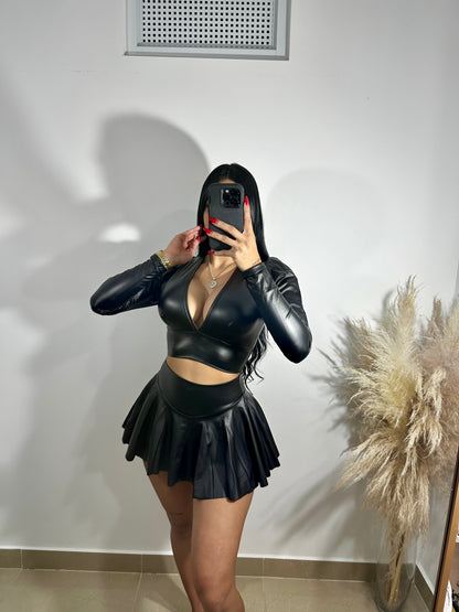 Restock leather black skirt