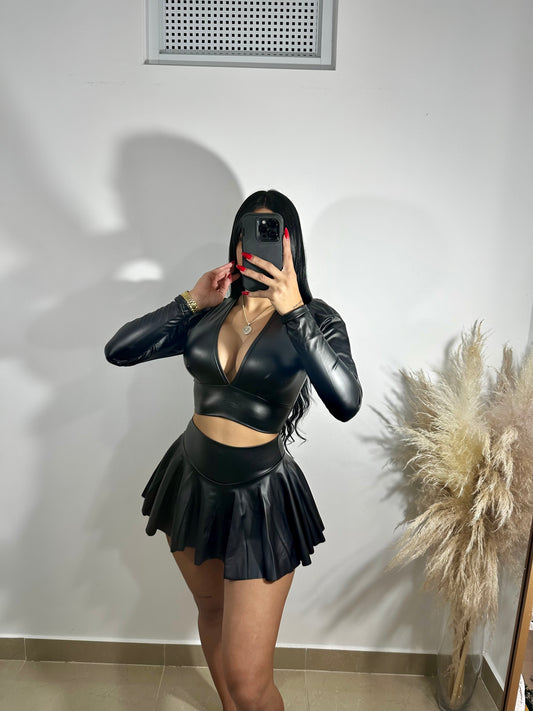 Restock leather black skirt