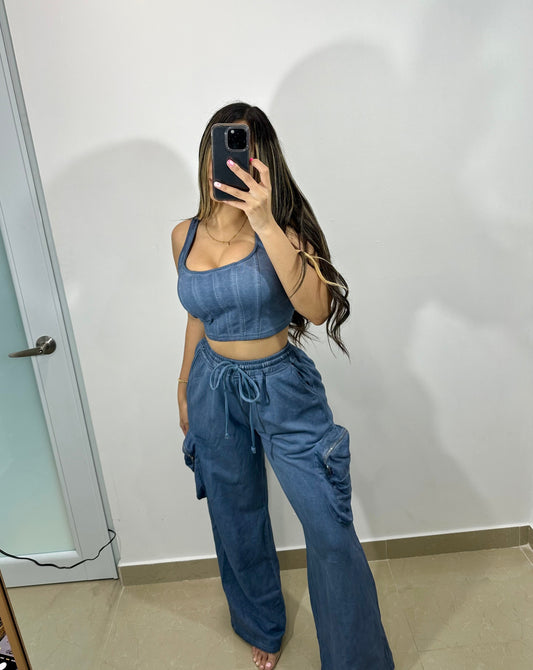 Exclusive cargo pant denim set