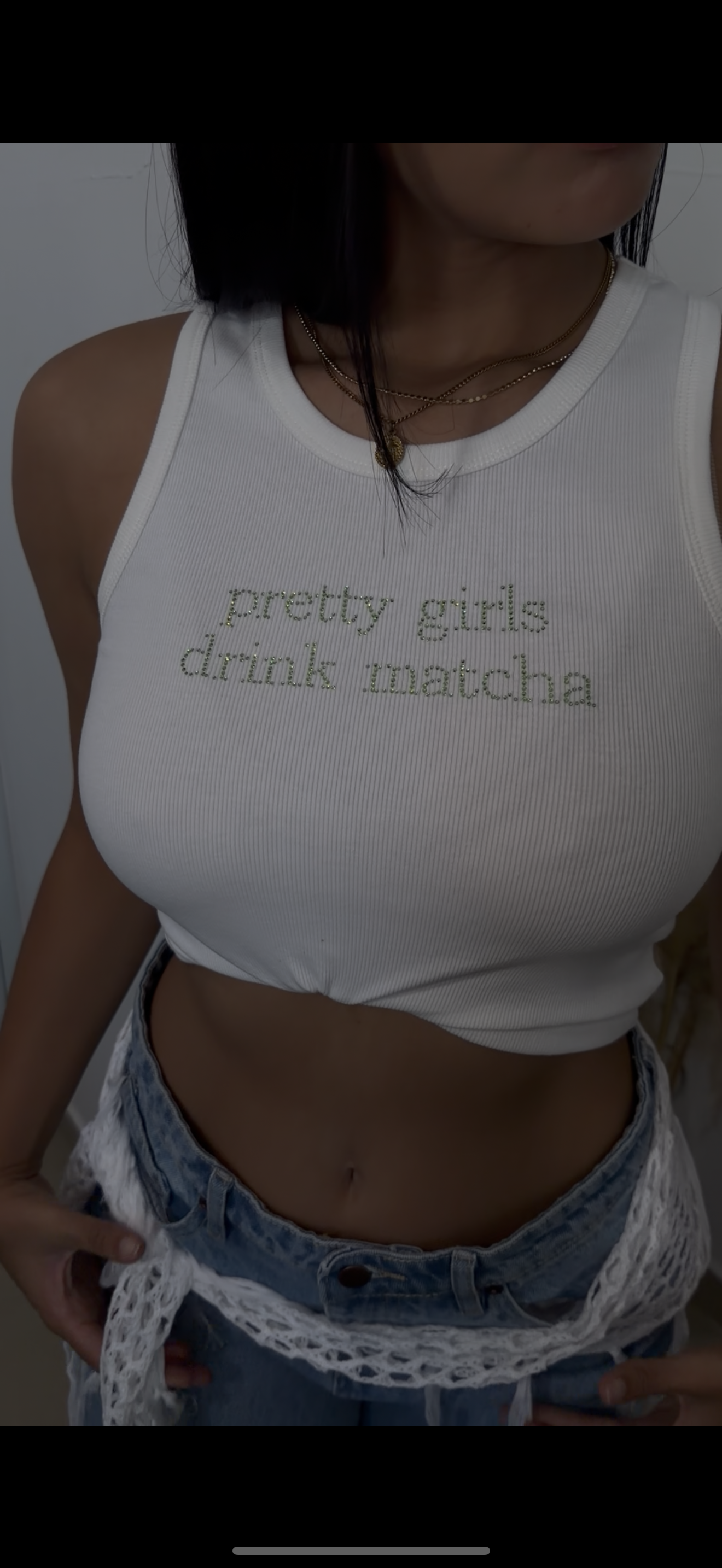 Rhinestone matcha tank top