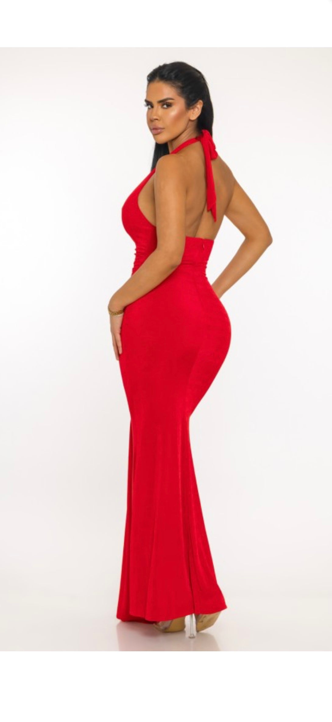 Sexy elegant red stretch maxi dress