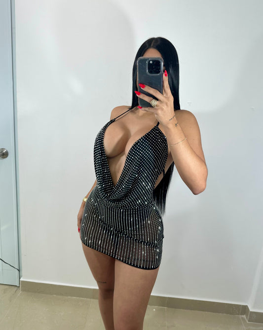 Rhinestone mesh sexy dress