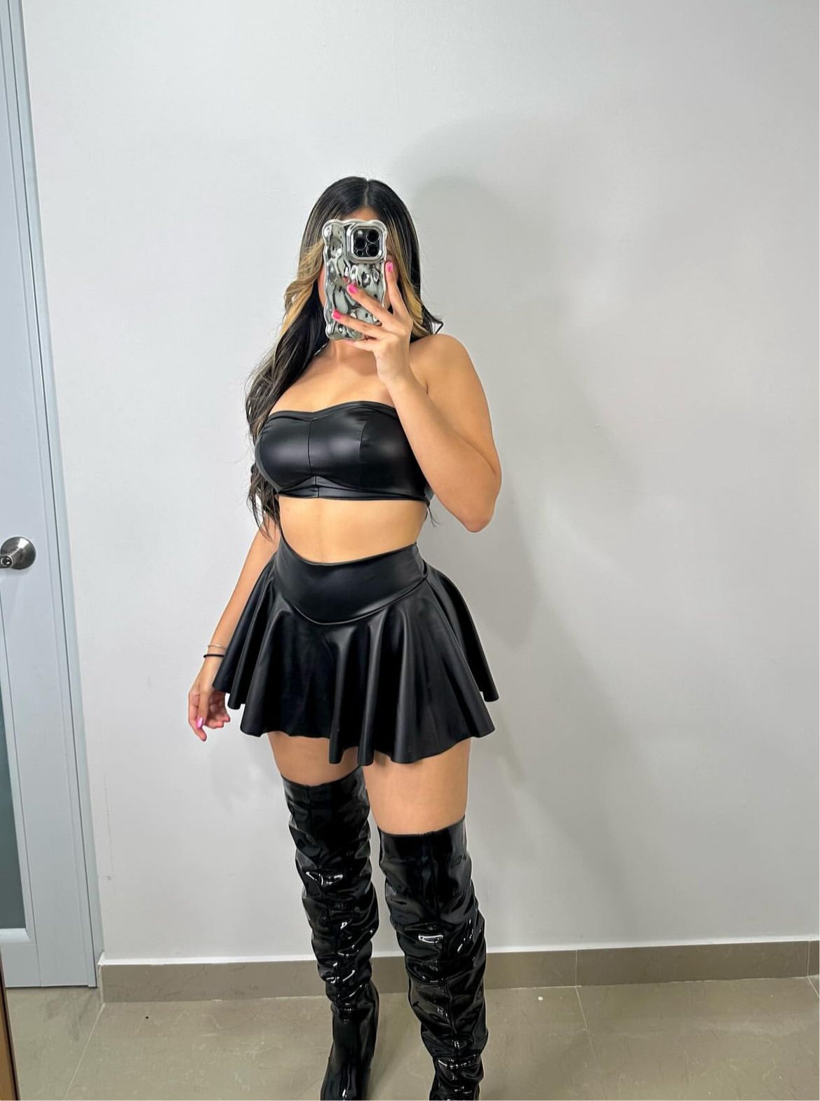 Restock leather black skirt