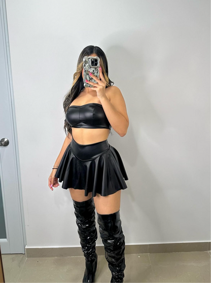 Restock leather black skirt