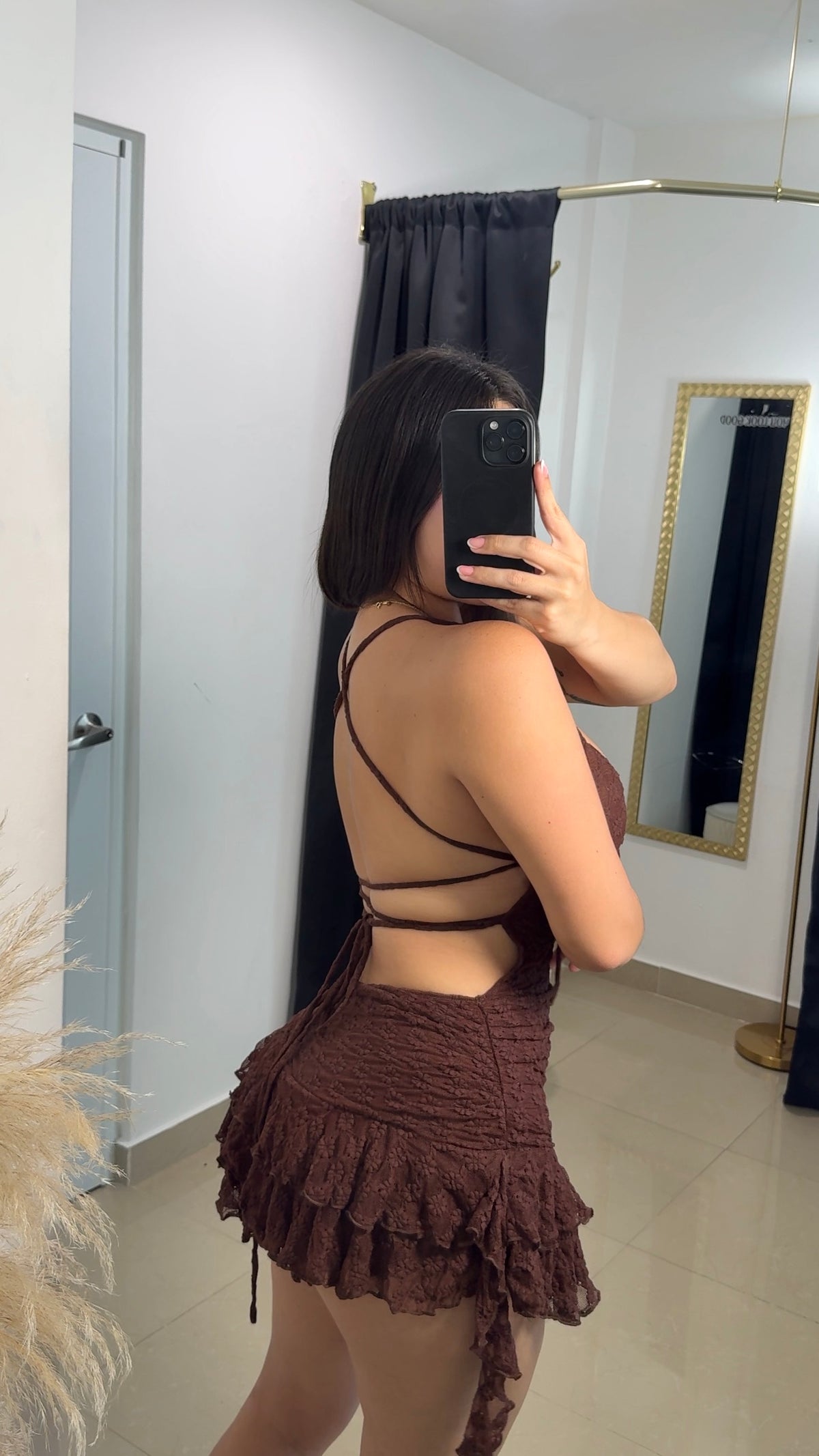 Sexy back brown dress